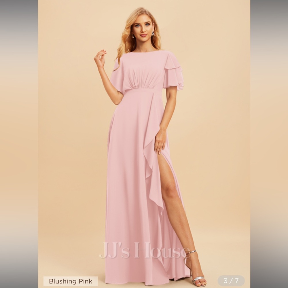 JJ’s House A-line Scoop Floor-Length Chiffon Bridesmaid Dress With Ruffle